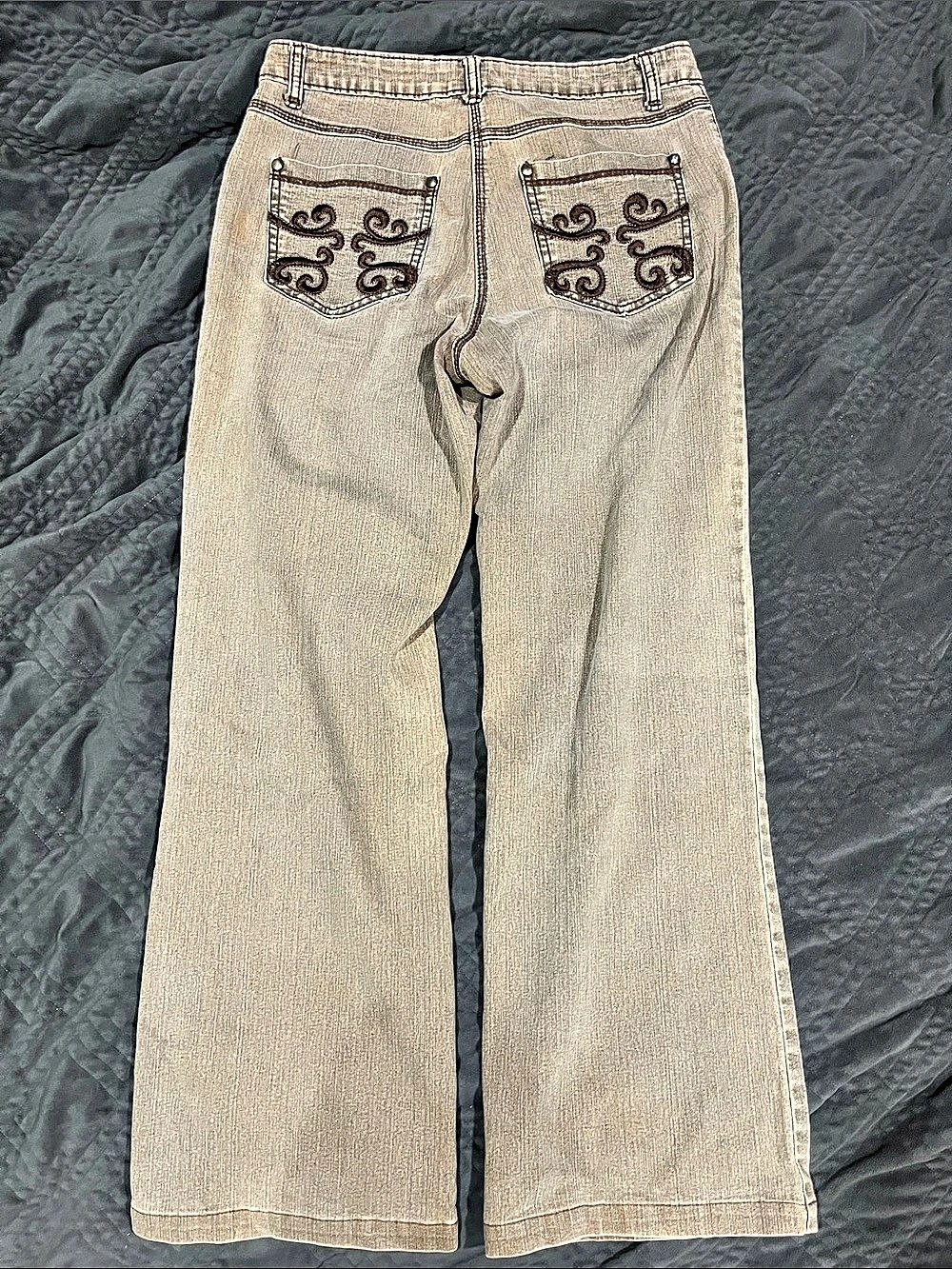 Terra Nostra Embroidered Bootcut Jeans in Gray Waist 10